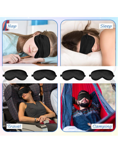Máscaras de Sueño de Seda BBTO 4 Pcs Ajustables 20x10 cm