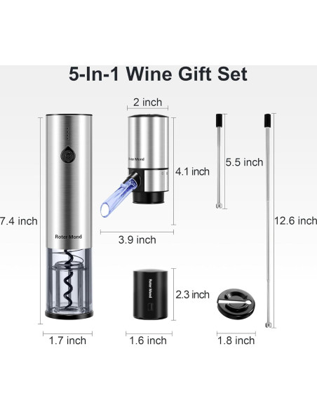 Juego de Abridor de Vino Eléctrico Roter Mond 5 en 1 con Accesorios
