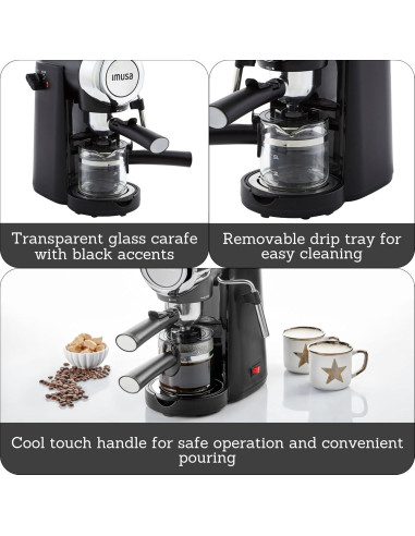 Cafetera Eléctrica Imusa 4 Tazas Espresso/Cappuccino Negra