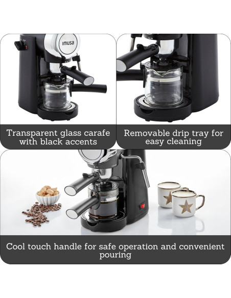 Cafetera Eléctrica Imusa 4 Tazas Espresso/Cappuccino Negra