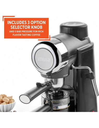 Cafetera Eléctrica Imusa 4 Tazas Espresso/Cappuccino Negra