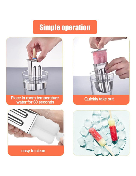 Set de 6 Moldes de Helado Acero Inoxidable ELEMONY 85ml