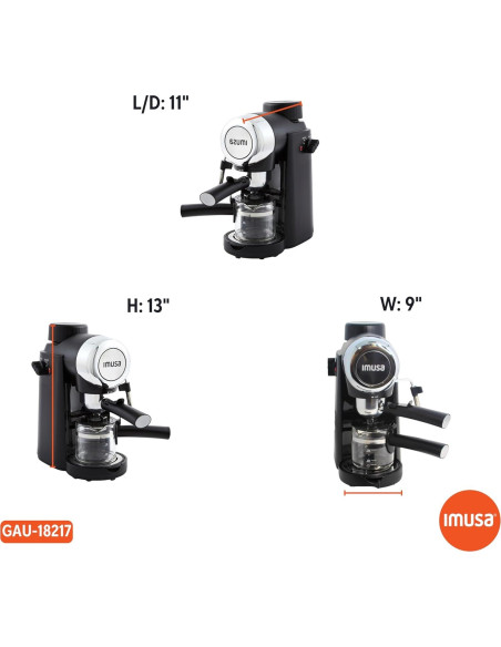 Cafetera Eléctrica Imusa 4 Tazas Espresso/Cappuccino Negra