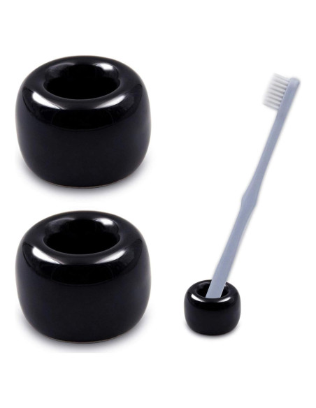 Soporte de Cepillos de Dientes Cerámica Airmoon Negro Paquete de 2