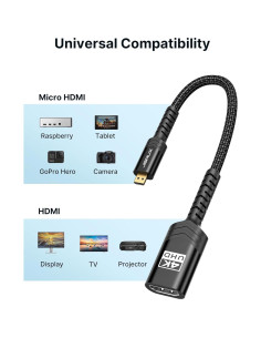 Adaptador Micro HDMI a HDMI JSAUX 4K 60Hz 18Gbps Negro 2