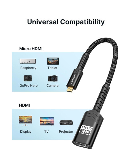 Adaptador Micro HDMI a HDMI JSAUX 4K 60Hz 18Gbps Negro