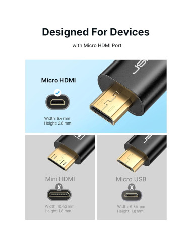 Adaptador Micro HDMI a HDMI JSAUX 4K 60Hz 18Gbps Negro