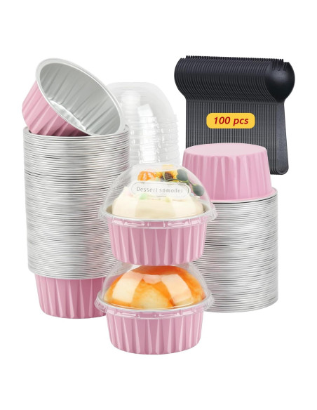 Moldes para Cupcakes LNYZQUS 5oz con Tapas - Paquete 100 Piezas