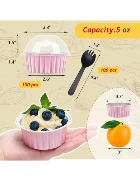 Moldes para Cupcakes LNYZQUS 5oz con Tapas - Paquete 100 Piezas