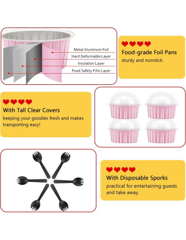Moldes para Cupcakes LNYZQUS 5oz con Tapas - Paquete 100 Piezas