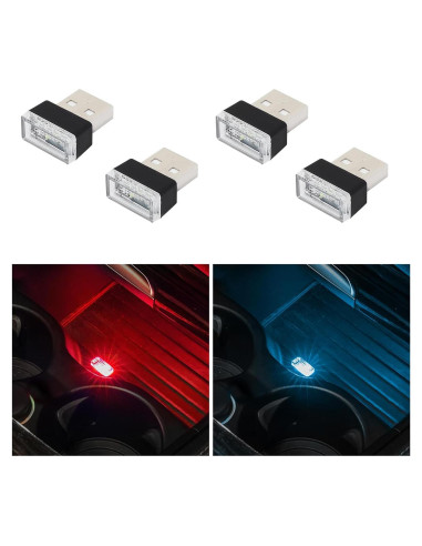 Lámpara LED de Ambiente Interior para Auto Augeny USB 4 PCS