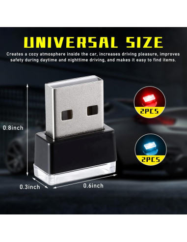 Lámpara LED de Ambiente Interior para Auto Augeny USB 4 PCS