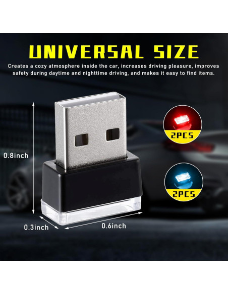 Lámpara LED de Ambiente Interior para Auto Augeny USB 4 PCS
