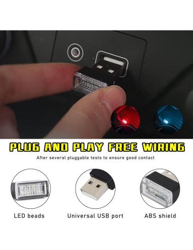 Lámpara LED de Ambiente Interior para Auto Augeny USB 4 PCS