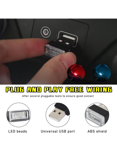 Lámpara LED de Ambiente Interior para Auto Augeny USB 4 PCS