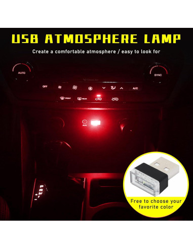 Lámpara LED de Ambiente Interior para Auto Augeny USB 4 PCS