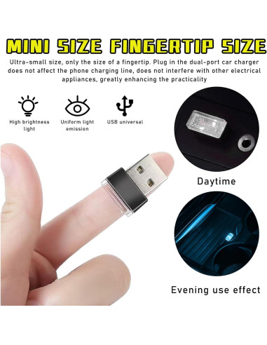 Lámpara LED de Ambiente Interior para Auto Augeny USB 4 PCS