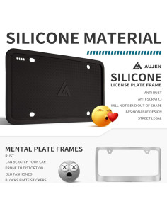 Marco de Placa de Licencia Aujen Negro Silicona 1 Unidad 2