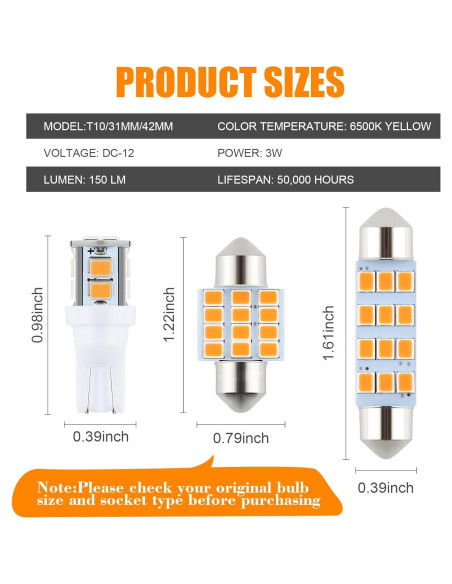 Juego de 24 Bombillas LED Ámbar iFunyLED para Automóvil