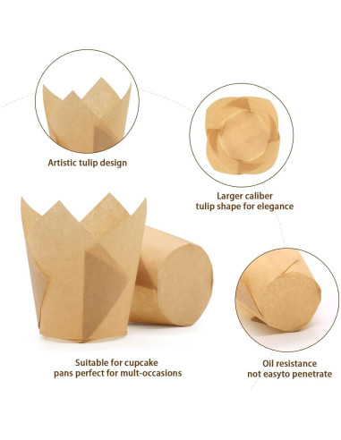 100 Moldes para Hornear Cupcakes Tulipán DC QZHMKJ Natural