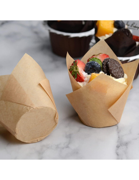 100 Moldes para Hornear Cupcakes Tulipán DC QZHMKJ Natural