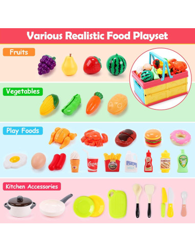 Conjunto de Juguetes de Comida HOLYFUN 34 Piezas para Cocina Infantil