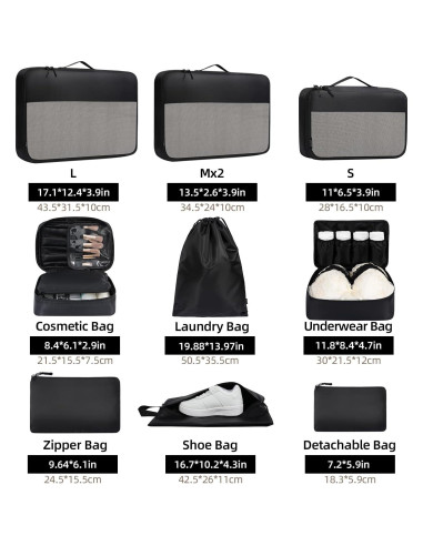 Set de Cubos de Empaque BAGAIL 9 Piezas para Viajes