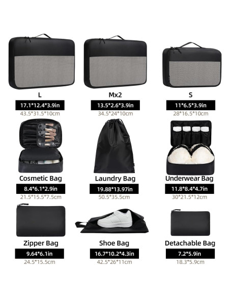 Set de Cubos de Empaque BAGAIL 9 Piezas para Viajes