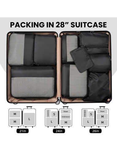 Set de Cubos de Empaque BAGAIL 9 Piezas para Viajes