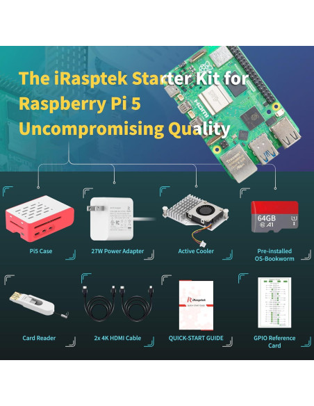 Kit Raspberry Pi 5 iRasptek 4GB RAM 64GB OS Bookworm
