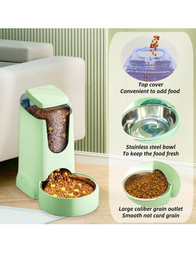 Comedero Automático Hamiledyi 2.8L Acero Inoxidable Verde Claro