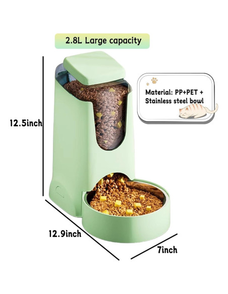 Comedero Automático Hamiledyi 2.8L Acero Inoxidable Verde Claro