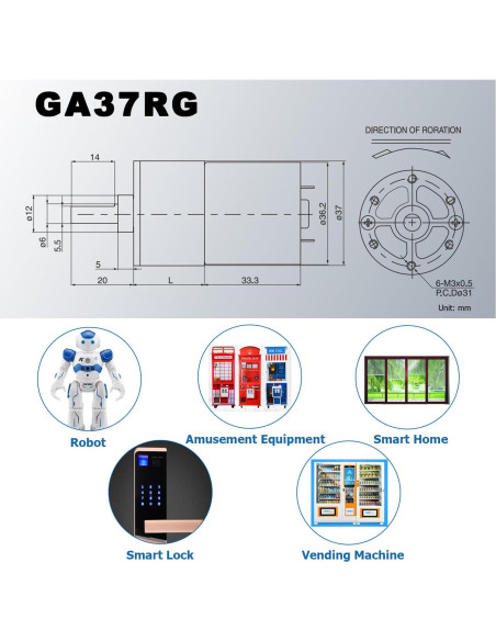 Motor de Engranaje Eléctrico Greartisan 12V 10RPM Alto Par