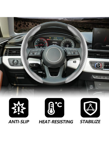 Funda de Volante Antideslizante Lunwag Fibra de Carbono Gris