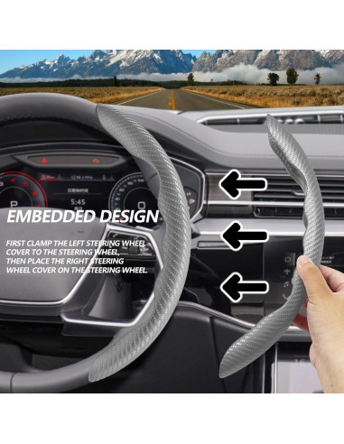 Funda de Volante Antideslizante Lunwag Fibra de Carbono Gris