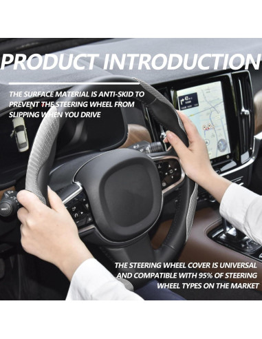 Funda de Volante Antideslizante Lunwag Fibra de Carbono Gris