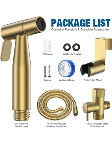 Rociador de Bidet FREDI Oro Cepillado, Acero Inoxidable, 1 Paquete