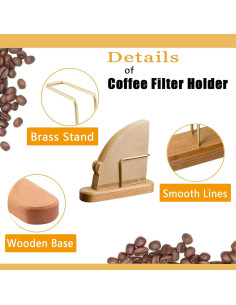 Soporte para Filtros de Café V60 DEYIMAN - Madera y Latón, 40 Filtros 2