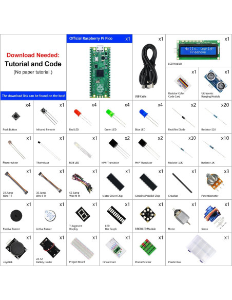 Kit de Inicio FREENOVE para Raspberry Pi Pico - 177 Artículos