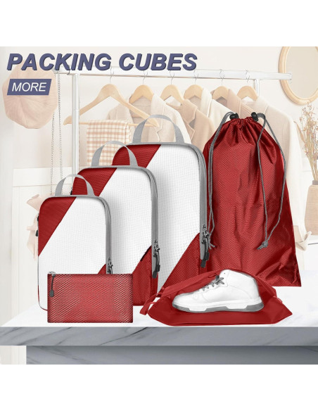 Set de 6 Cubos de Compresión TISEMENT para Viaje - Rojo