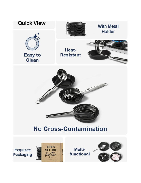 Soporte de Cuchara de Cerámica LE TAUCI Negro 12.2 cm Set de 4