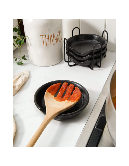 Soporte de Cuchara de Cerámica LE TAUCI Negro 12.2 cm Set de 4