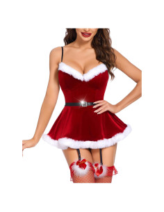 Lencería Sexy Babydoll Avidlove Rojo Terciopelo para Mujeres