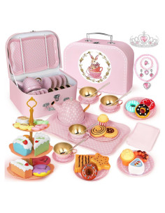 Juego de Té para Niñas Pequeñas iAOVUEBY 49 Piezas Rosa