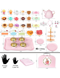 Juego de Té para Niñas Pequeñas iAOVUEBY 49 Piezas Rosa 2