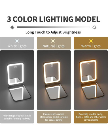 Espejo de bolsillo Kintion MR-L1039C recargable 1X/3X LED