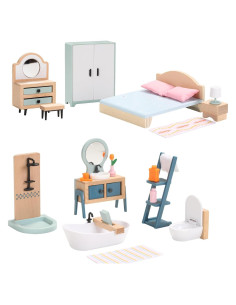 Conjunto de Muebles de Casa de Muñecas Goli 24 Piezas Baño y Dormitorio