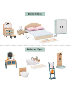 Conjunto de Muebles de Casa de Muñecas Goli 24 Piezas Baño y Dormitorio 2