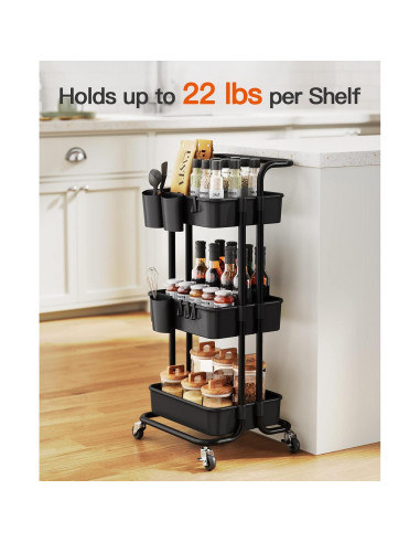 Carro Rodante Pipishell de 3 Niveles con Ruedas y Ganchos