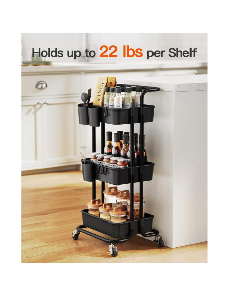 Carro Rodante Pipishell de 3 Niveles con Ruedas y Ganchos